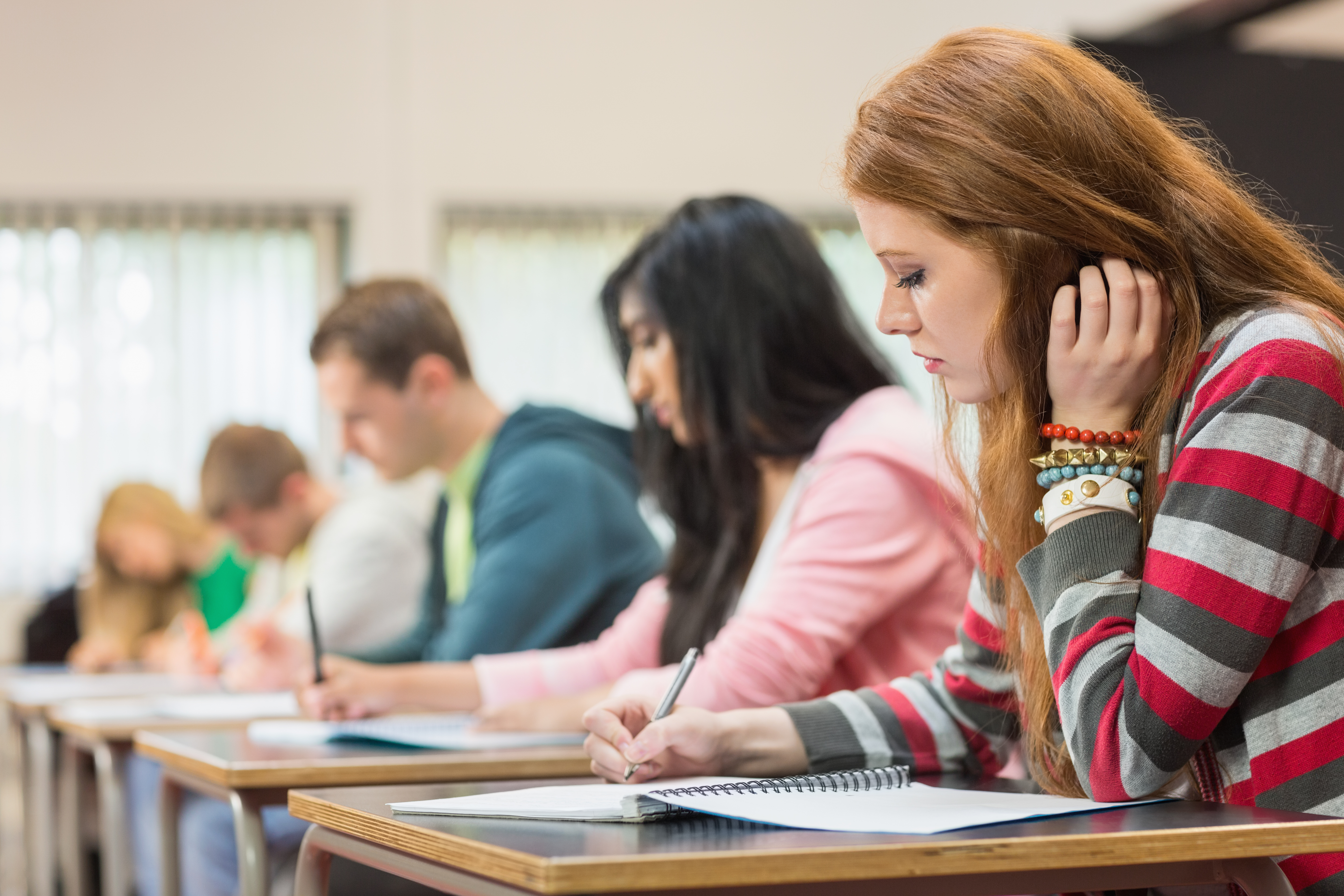 five students studying