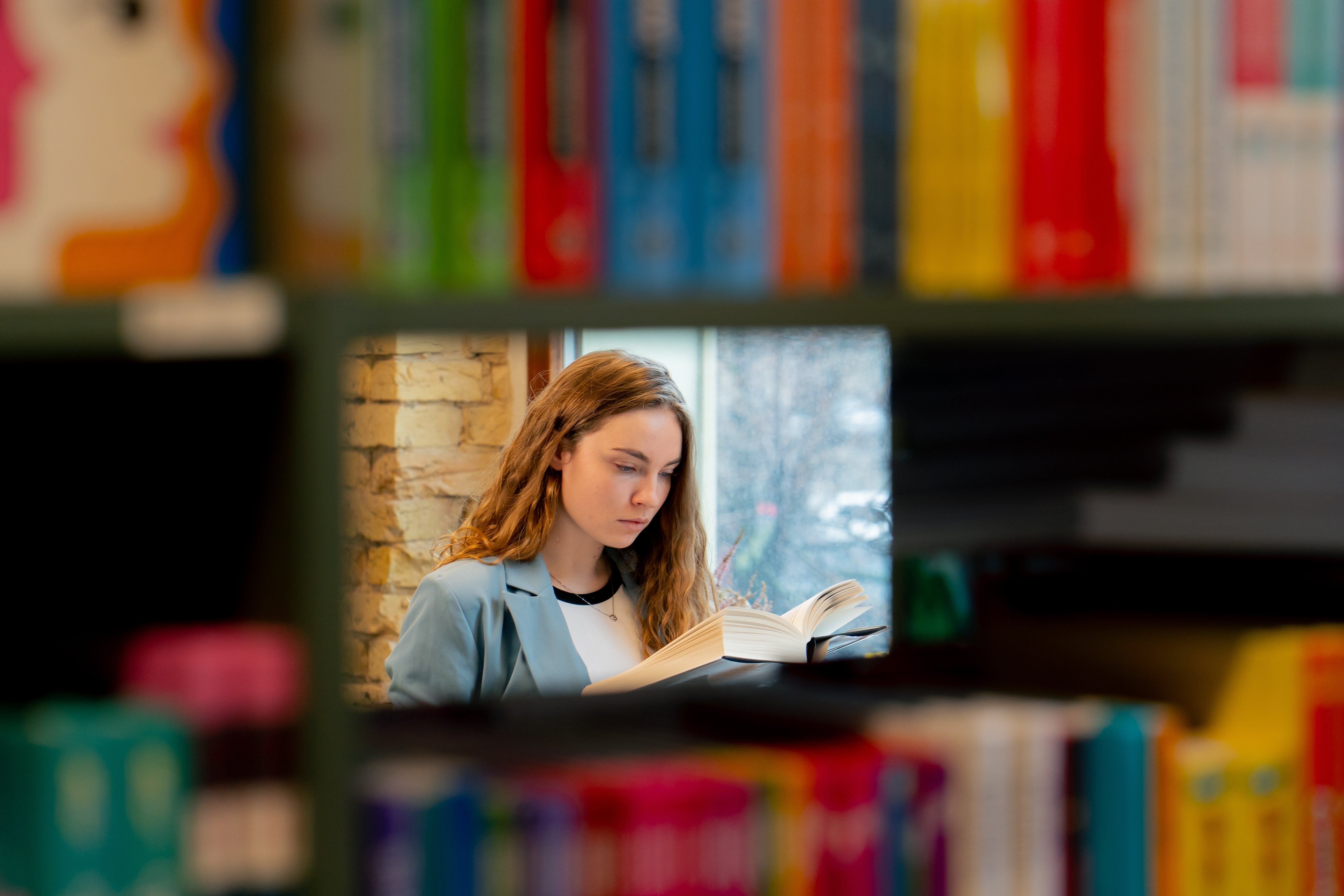 woman studying in library